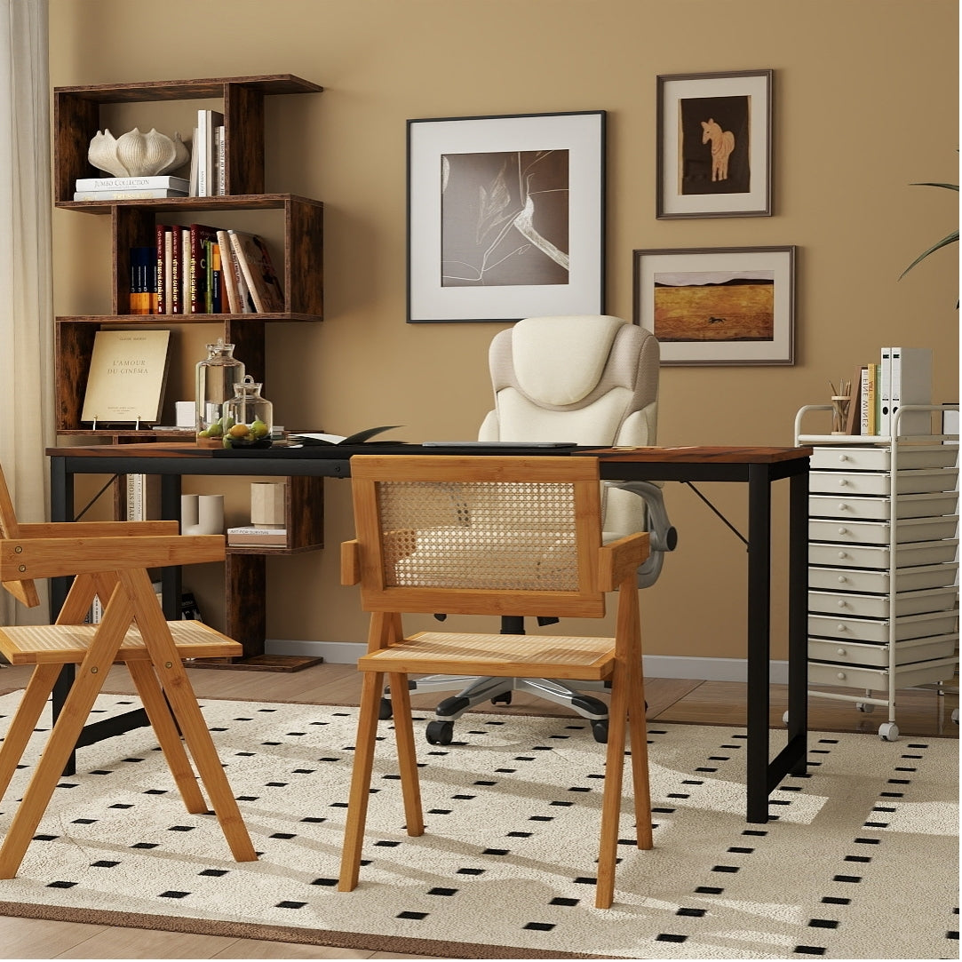Paquete de muebles todo en uno para oficina en casa - Silla ergonómica Escritorio espacioso Carro con varios cajones Estantería y Sillas auxiliares