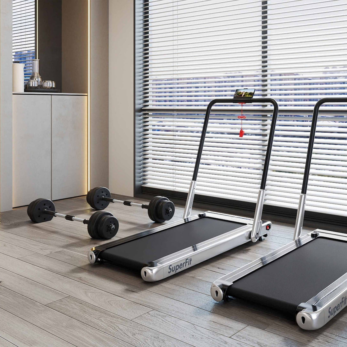 Set de gimnasio: Juego de mancuernas + Cinta de correr plegable 3 en 1 de 3 CV