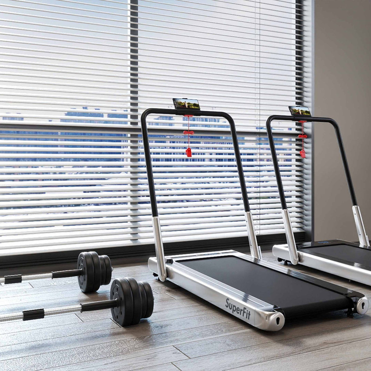 Set de gimnasio: Juego de mancuernas + Cinta de correr plegable 3 en 1 de 3 CV