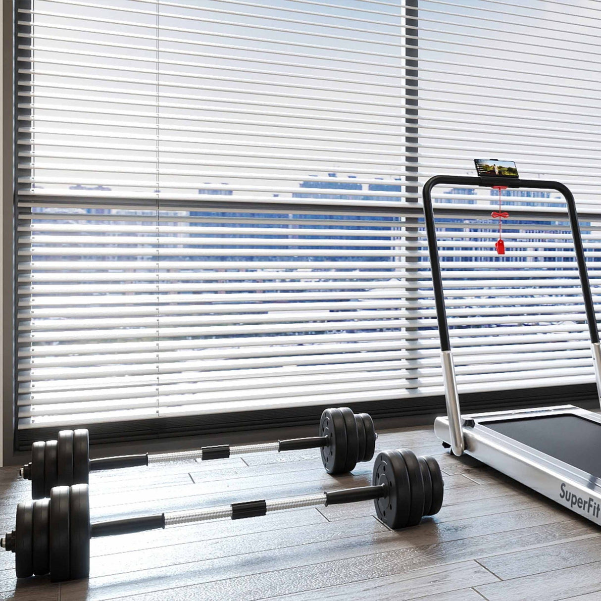 Set de gimnasio: Juego de mancuernas + Cinta de correr plegable 3 en 1 de 3 CV