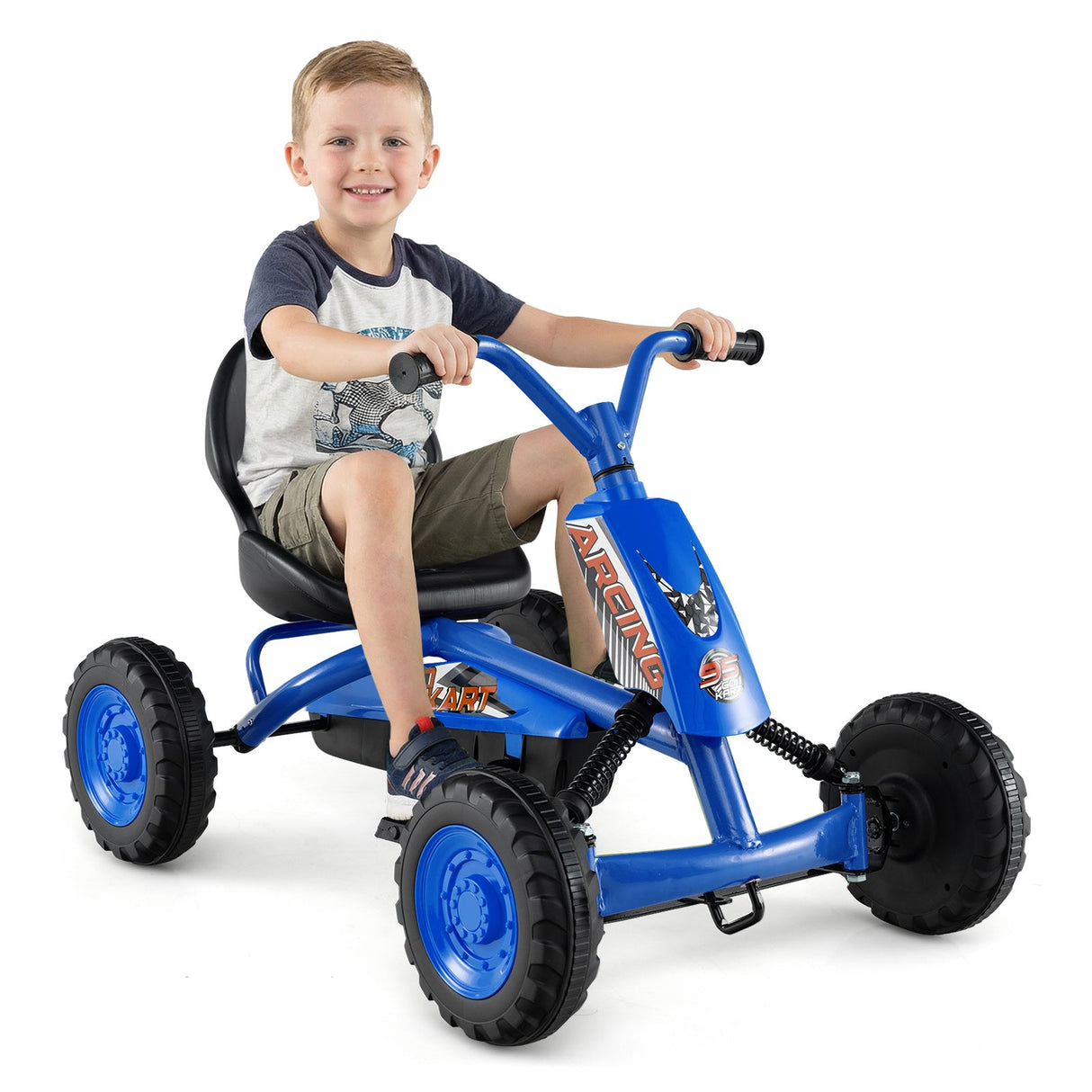 Go Kart para niños de 4 ruedas con manillar de dirección y asiento ajustable