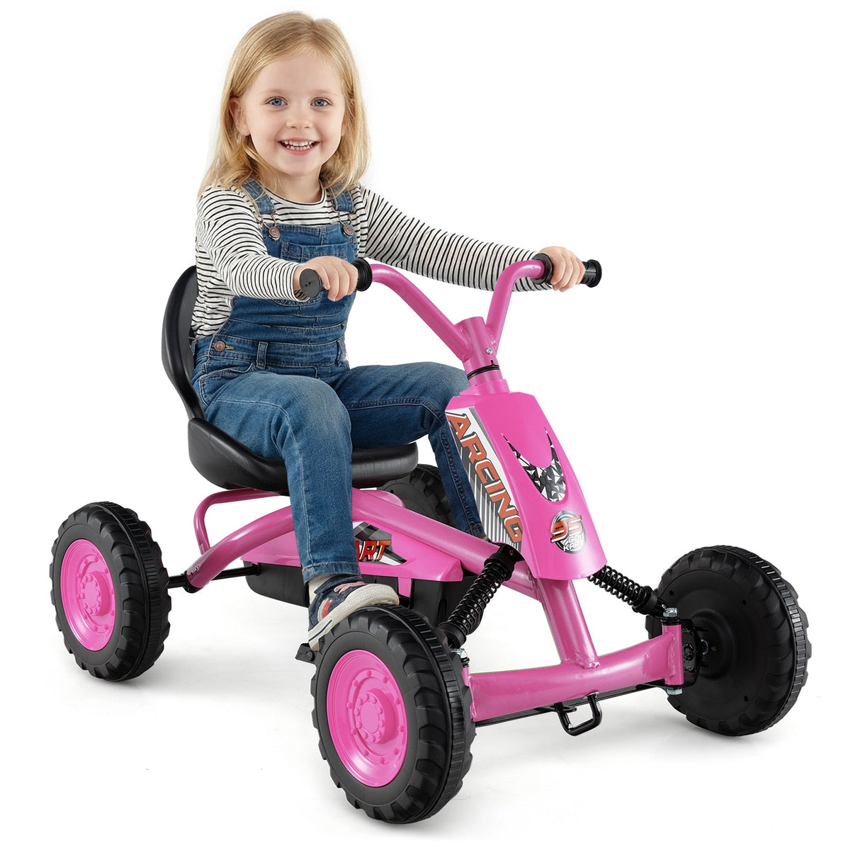 Go Kart para niños de 4 ruedas con manillar de dirección y asiento ajustable