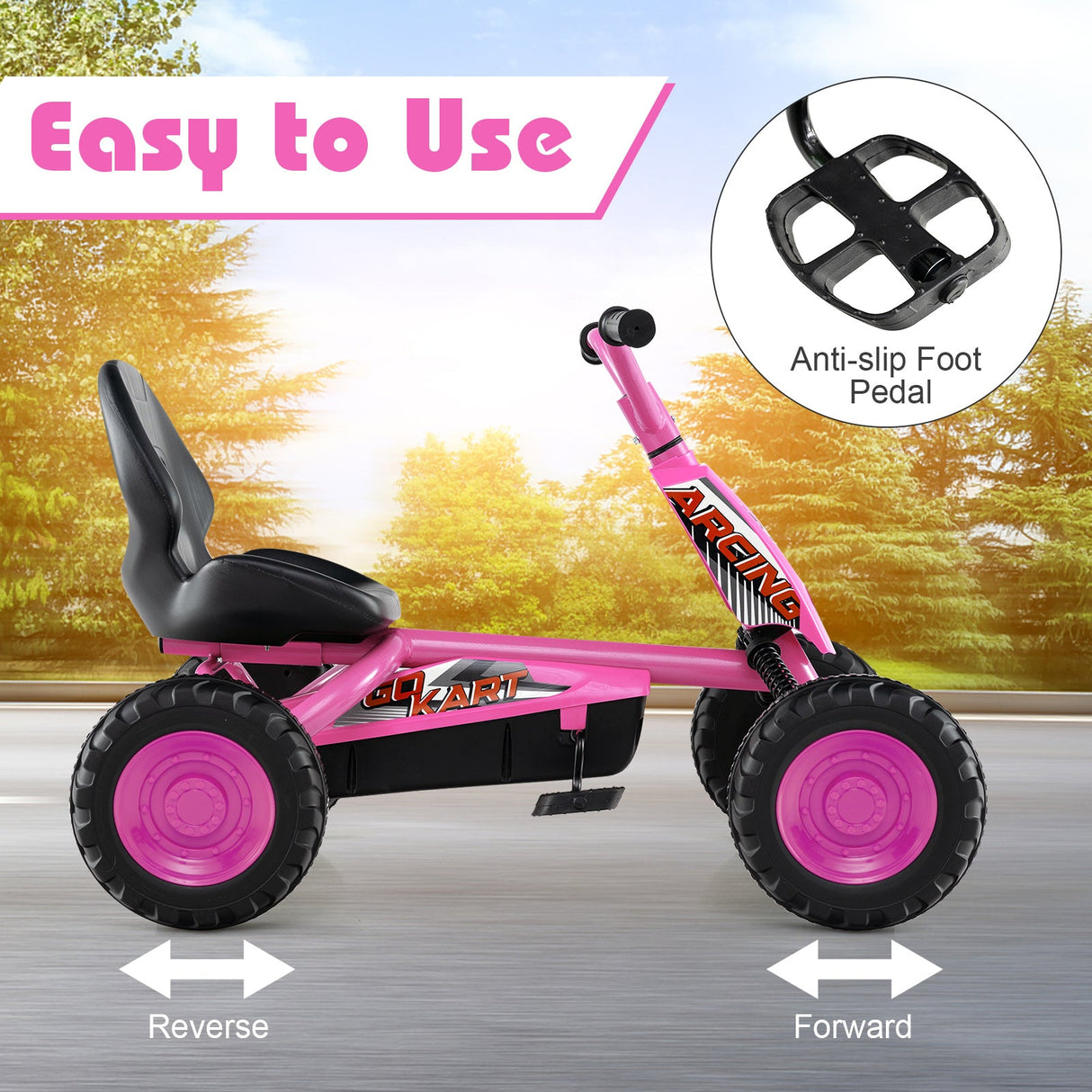 Go Kart para niños de 4 ruedas con manillar de dirección y asiento ajustable