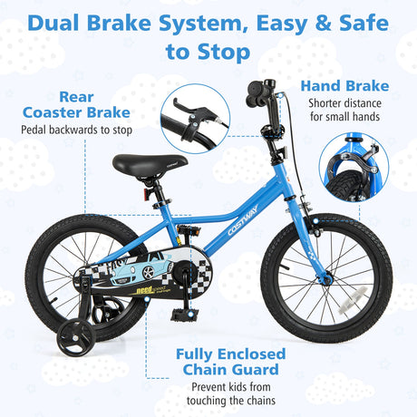 Bicicleta infantil de 16 pulgadas azul marino con set de protección de casco