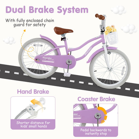 Bicicleta para niños de 20 pulgadas con casco y set de protección púrpura