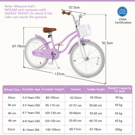 Bicicleta para niños de 20 pulgadas con casco y set de protección púrpura