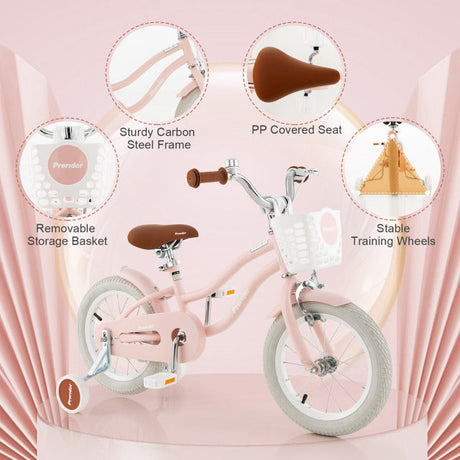 Bicicleta infantil de 12 pulgadas con casco y conjunto de protección rosa