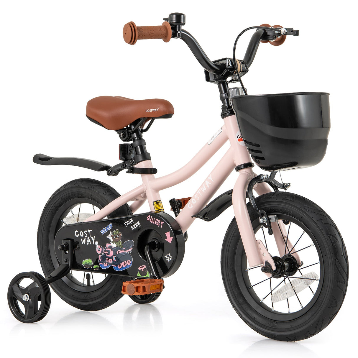 Bicicleta infantil de 12 pulgadas con casco y set de protección negro y rosa