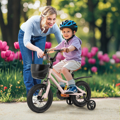 Bicicleta infantil de 12 pulgadas con casco y set de protección negro y rosa