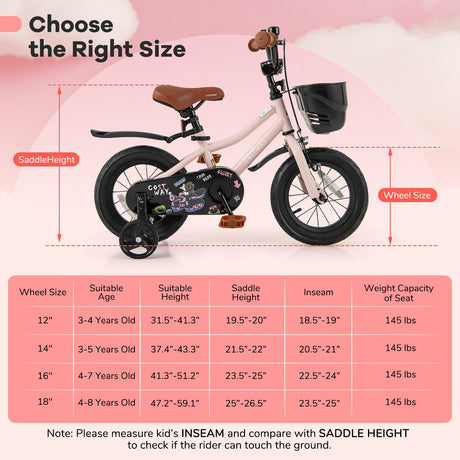 Bicicleta infantil de 12 pulgadas con casco y set de protección negro y rosa
