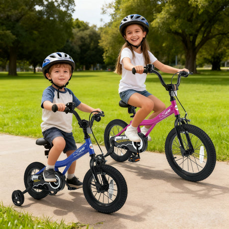 Bicicleta infantil de 16 pulgadas con casco y conjunto de protección, azul oscuro