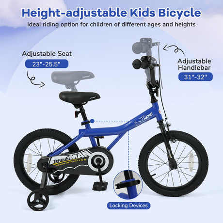Bicicleta infantil de 16 pulgadas con casco y conjunto de protección, azul oscuro