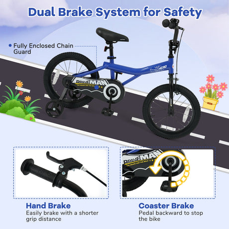 Bicicleta infantil de 16 pulgadas con casco y conjunto de protección, azul oscuro