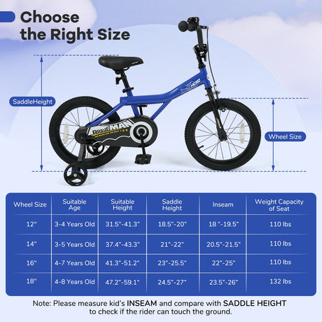 Bicicleta infantil de 16 pulgadas con casco y conjunto de protección, azul oscuro