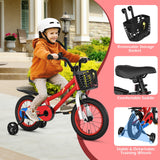 Bicicleta infantil roja de 14 pulgadas con set de protección de casco rosa
