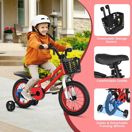 Bicicleta infantil roja de 14 pulgadas con set de protección de casco rosa