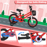 Bicicleta infantil roja de 14 pulgadas con set de protección de casco rosa