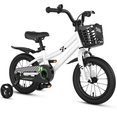 Bicicleta Infantil de 14 Pulgadas Blanca con Casco Azul y Set Protector