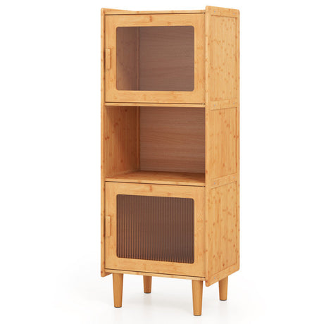 Juego de comedor moderno de 3 piezas: sillas de comedor de madera + aparador de bambú + armario alto de almacenamiento