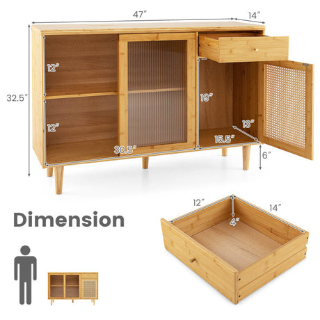 Juego de comedor moderno de 3 piezas: sillas de comedor de madera + aparador de bambú + armario alto de almacenamiento