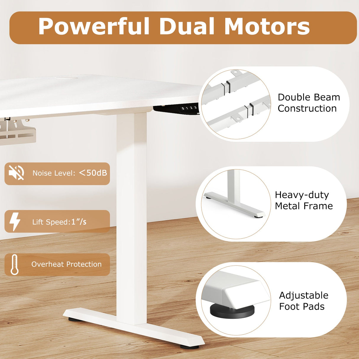 Electric Standing Desk Height Adjustable with 3 Memory Heights White