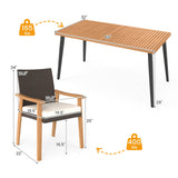 Juego de mesa de comedor para patio de 7 piezas, mesa de madera de acacia y 6 sillones