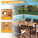 Juego de mesa de comedor para patio de 7 piezas, mesa de madera de acacia y 6 sillones