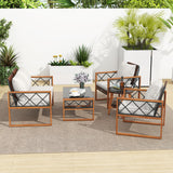 Juego de muebles de patio de mimbre PE de 5 piezas con estructura de madera de acacia