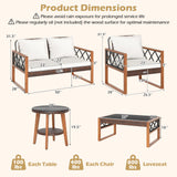Juego de muebles de patio de mimbre PE de 5 piezas con estructura de madera de acacia