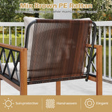 Juego de muebles de patio de mimbre PE de 5 piezas con estructura de madera de acacia
