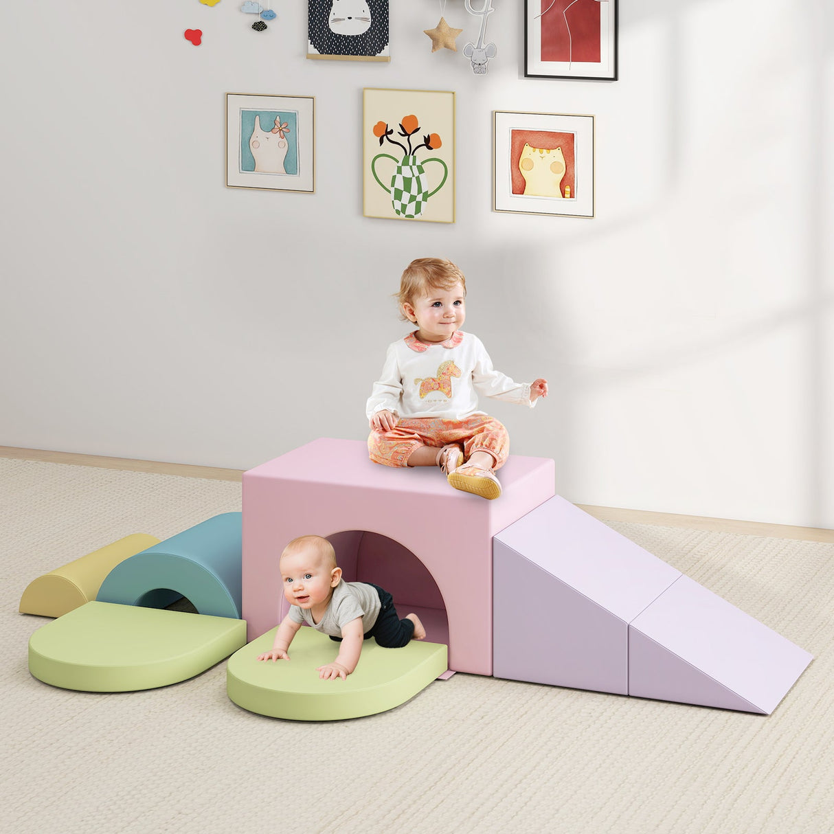 Juego de 7 bloques de espuma suave para escalar para niños pequeños de cuero PU para mayores de 1 año