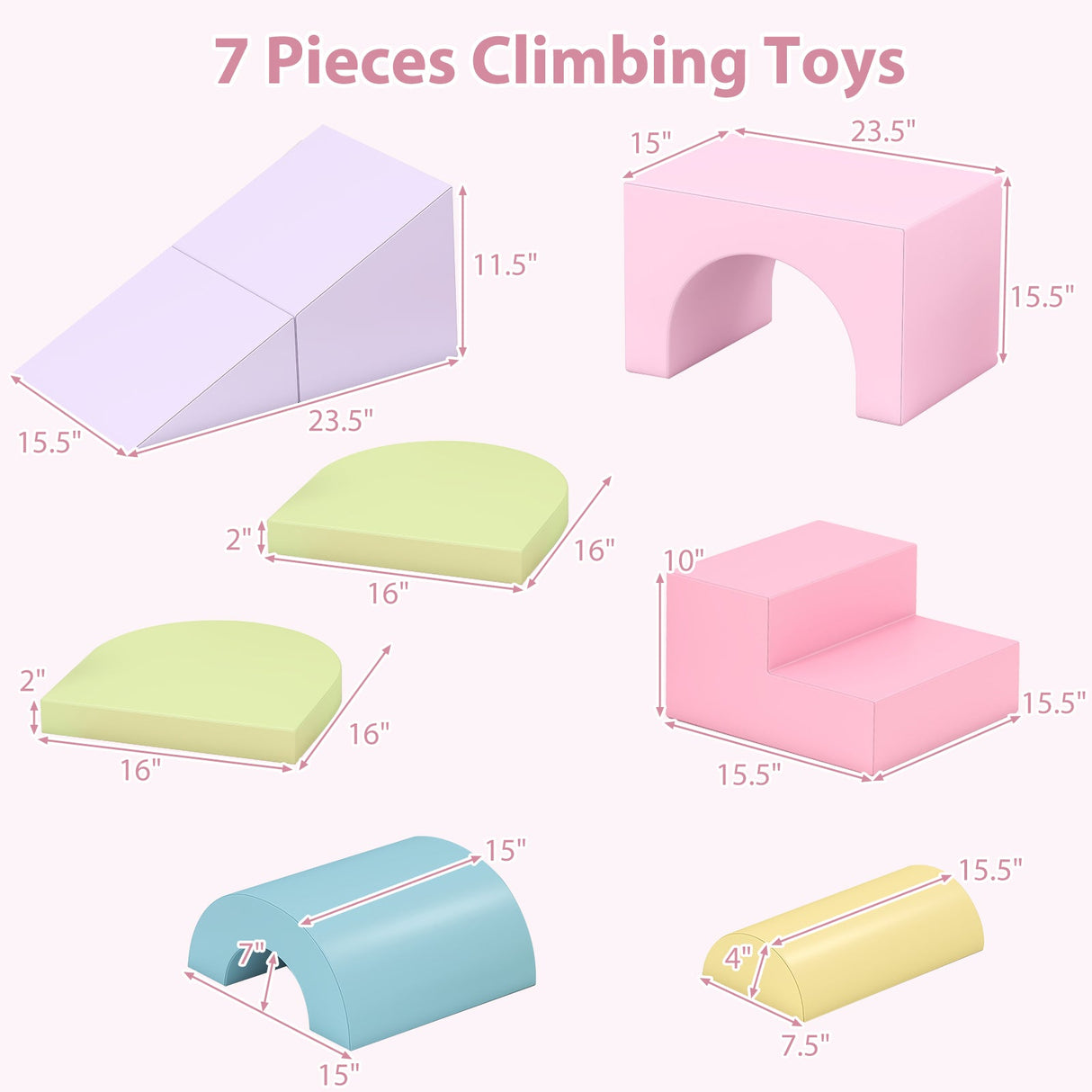 Juego de 7 bloques de espuma suave para escalar para niños pequeños de cuero PU para mayores de 1 año