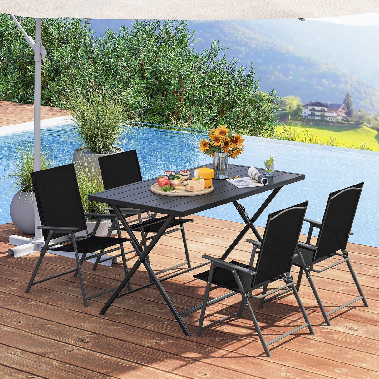 Juego de comedor plegable de 5 piezas para jardín, patio o terraza