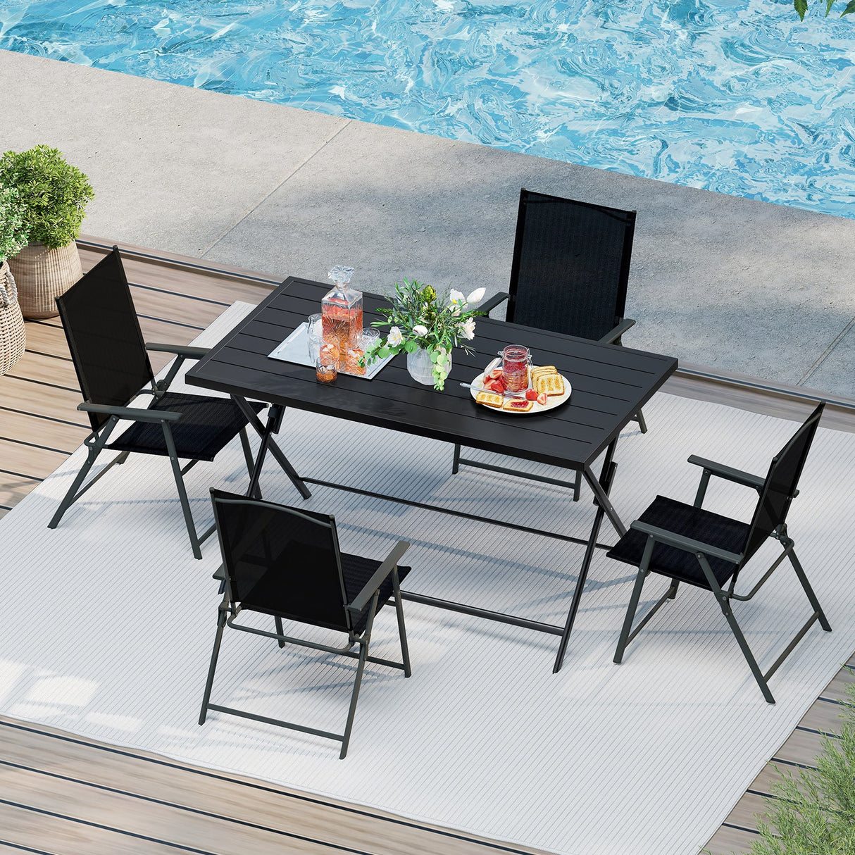 Juego de comedor plegable de 5 piezas para jardín, patio o terraza