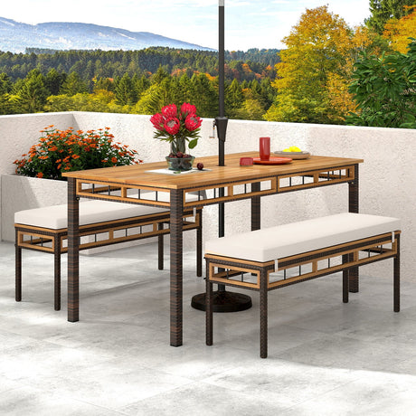 Juego de comedor de patio de madera de acacia de 3 piezas para terraza y jardín