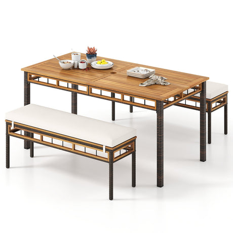 Juego de comedor de patio de madera de acacia de 3 piezas para terraza y jardín