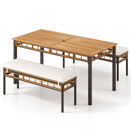 Juego de comedor de patio de madera de acacia de 3 piezas para terraza y jardín