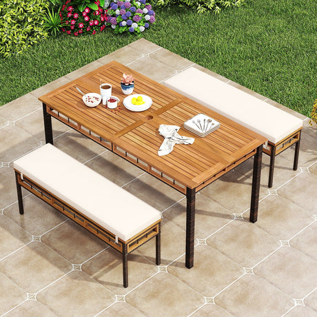 Juego de comedor de patio de madera de acacia de 3 piezas para terraza y jardín