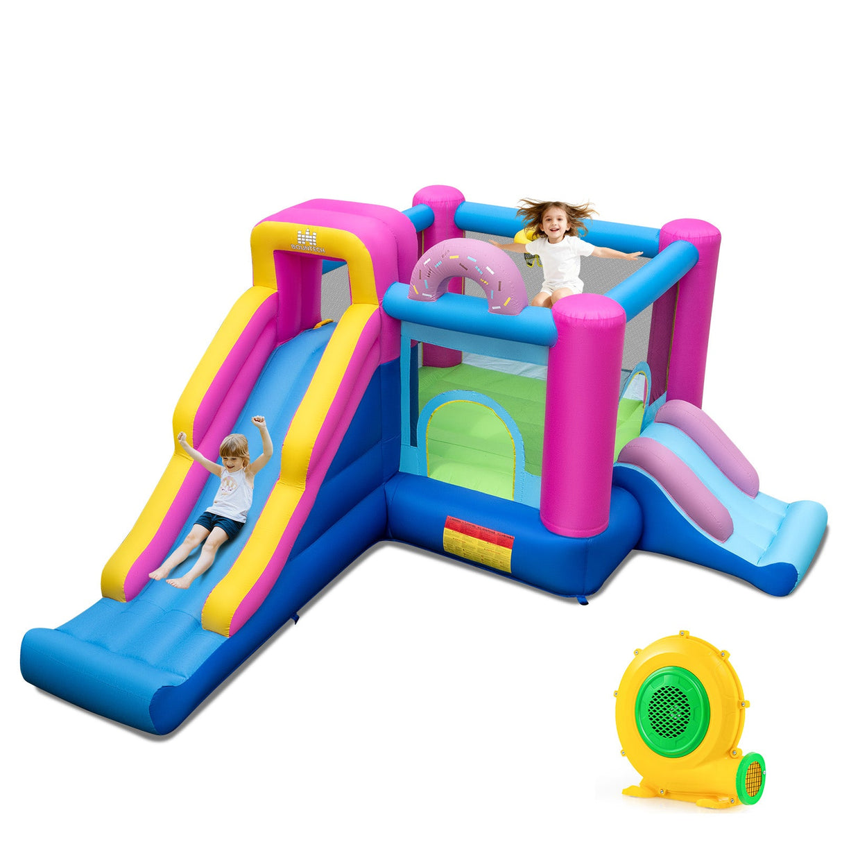 Castillo Hinchable con Toboganes y Canasta de Baloncesto (con Soplador de 680 W)