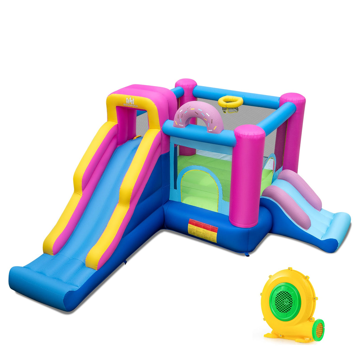 Castillo Hinchable con Toboganes y Canasta de Baloncesto (con Soplador de 680 W)