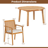 Juego de comedor de patio de 5 piezas de madera de acacia con orificio para sombrilla