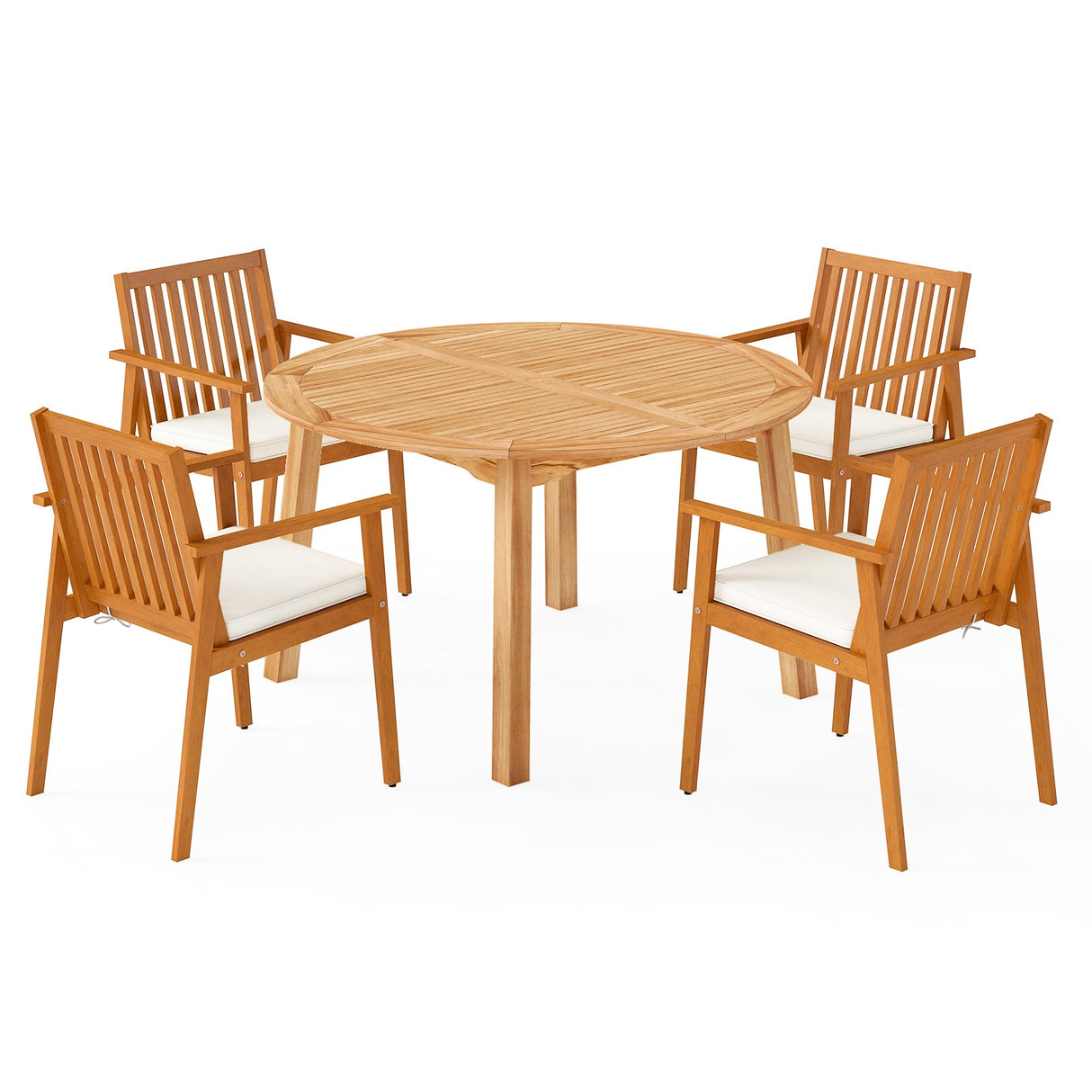 Juego de comedor de patio de 5 piezas de madera de acacia con orificio para sombrilla