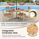 Juego de comedor de patio de 5 piezas de madera de acacia con orificio para sombrilla
