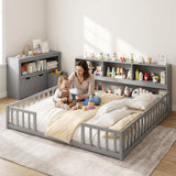 Cama Montessori baja y conjunto de mueble organizador de juguetes para niños