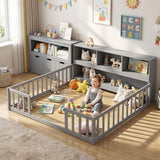 Cama Montessori baja y conjunto de mueble organizador de juguetes para niños