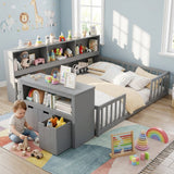 Cama Montessori baja y conjunto de mueble organizador de juguetes para niños
