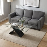 Juego de muebles para sala de estar contemporánea: sofá moderno de terciopelo Teddy de 3 plazas + mesa de centro de vidrio de 47 pulgadas