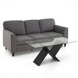 Juego de muebles para sala de estar contemporánea: sofá moderno de terciopelo Teddy de 3 plazas + mesa de centro de vidrio de 47 pulgadas