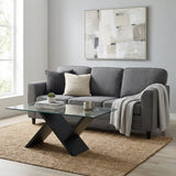 Juego de muebles para sala de estar contemporánea: sofá moderno de terciopelo Teddy de 3 plazas + mesa de centro de vidrio de 47 pulgadas