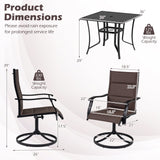 5 Pieces Outdoor Dining Set with 4 Swivel Chairs and 36 Inch Square Patio Table